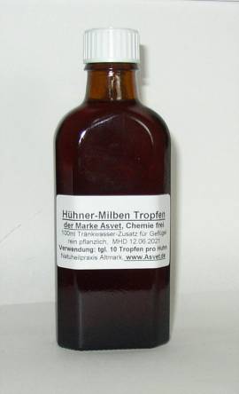 100ml Asvet H�hner Milben Tropfen, Futterzusatz bei Vogelmilben im H�hnerstall - Bild vergr��ern 